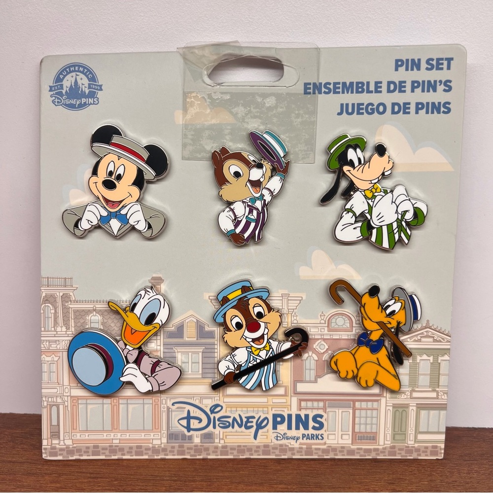 2025 Disney Parks Dapper Mickey Chip Dale Goofy Pluto Donald Booster 6 Pin Set